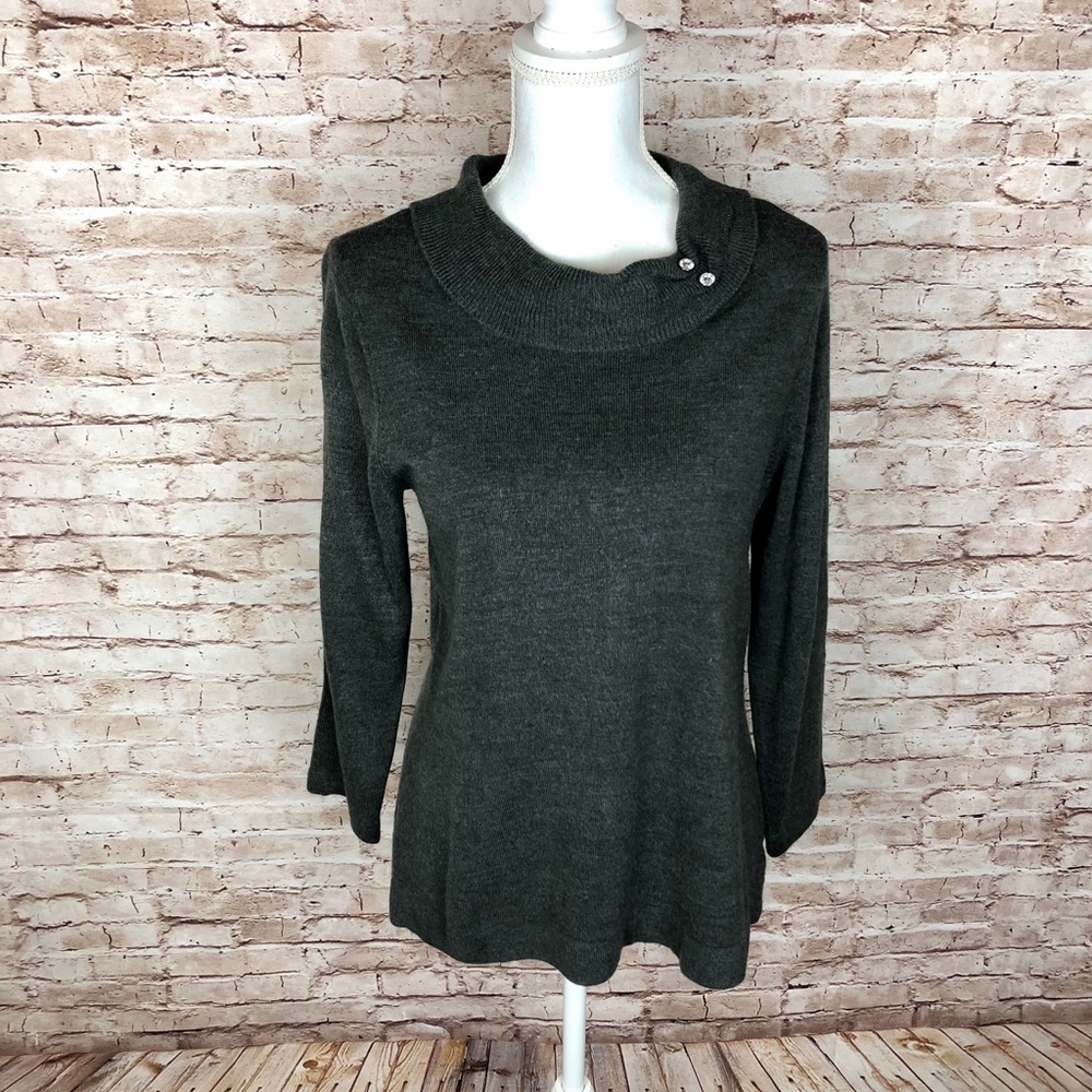 Covington Gray Cowl Neck Sweater LP Petite Diamond Collar NWT